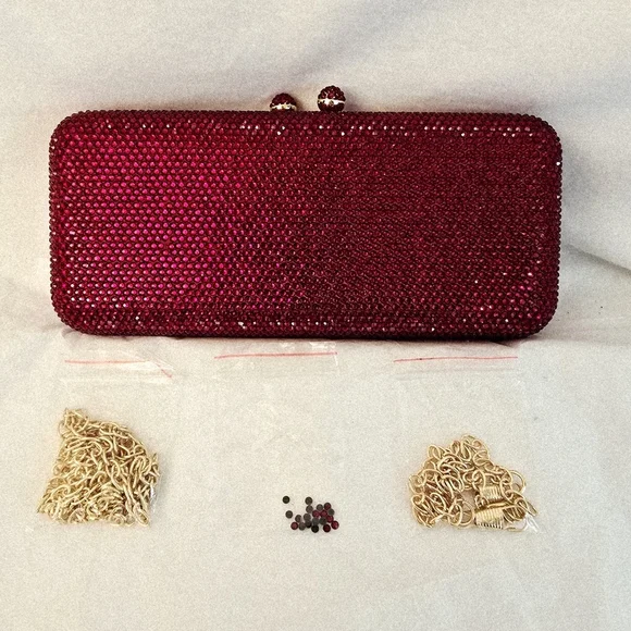 Red Gem Evening Bag 2 Different Length Chains & Extra Gems NWOT Fits Cell Phone - Picture 14 of 16